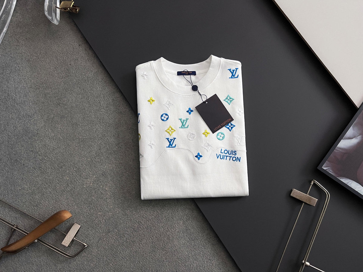Digital Full Flower Embroidered Round Neck T-shirt