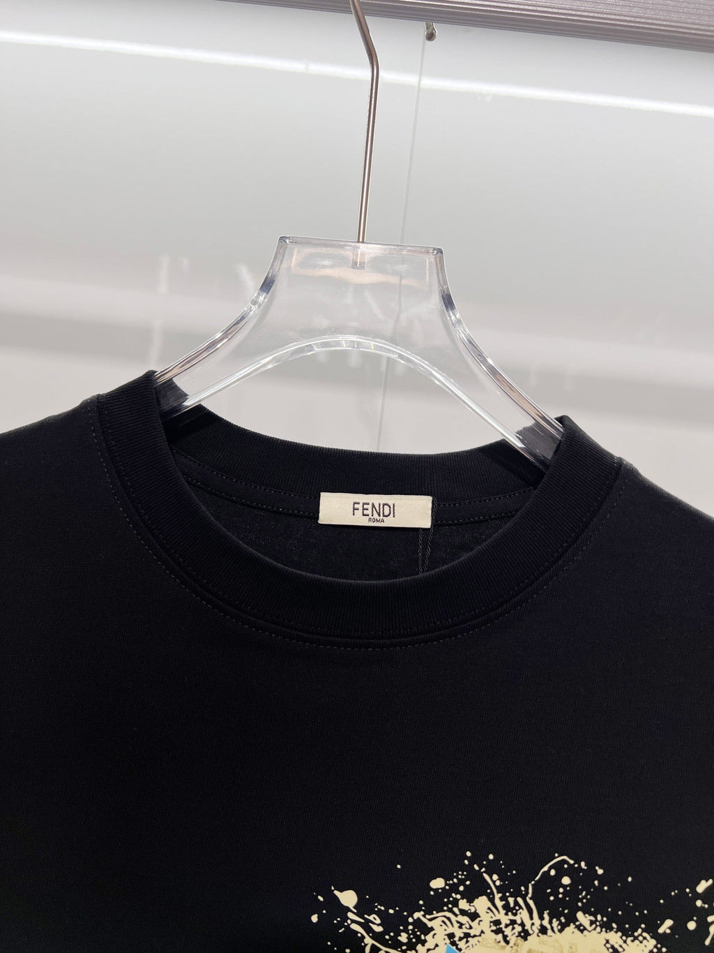 Little Monster Eye Foam Suede Offset Letter Round Neck T-shirt