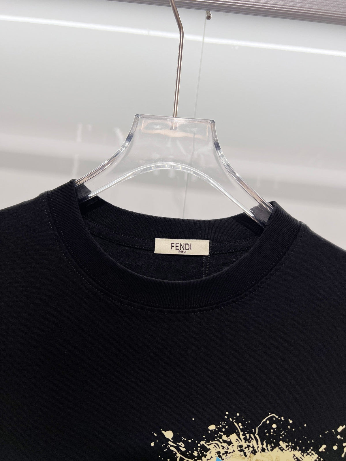 Little Monster Eye Foam Suede Offset Letter Round Neck T-shirt