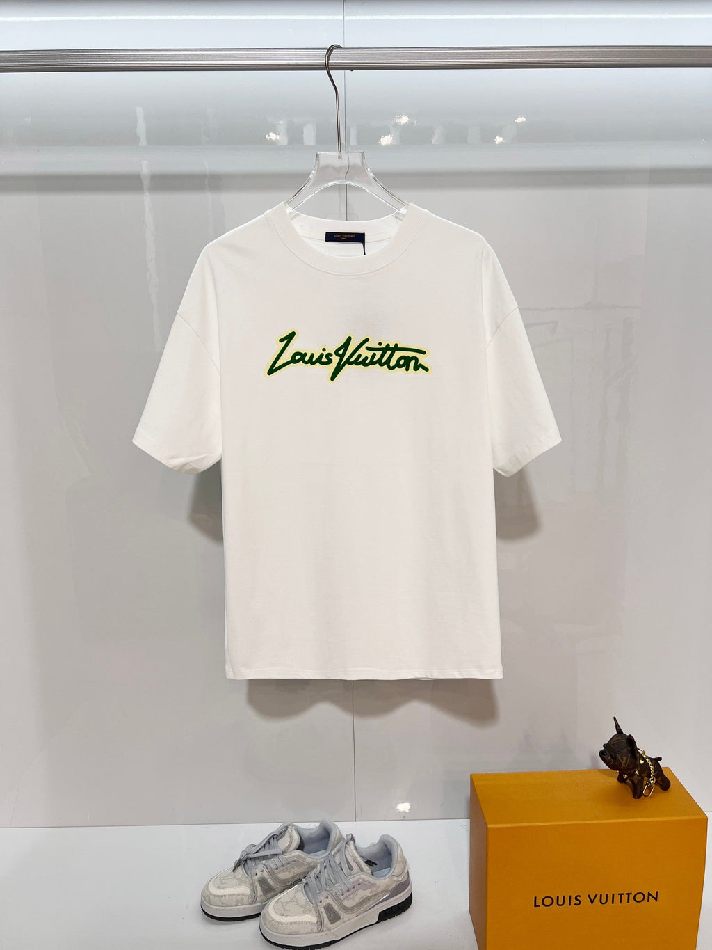 Green offset letter slogan round neck T-shirt