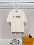 Green offset letter slogan round neck T-shirt
