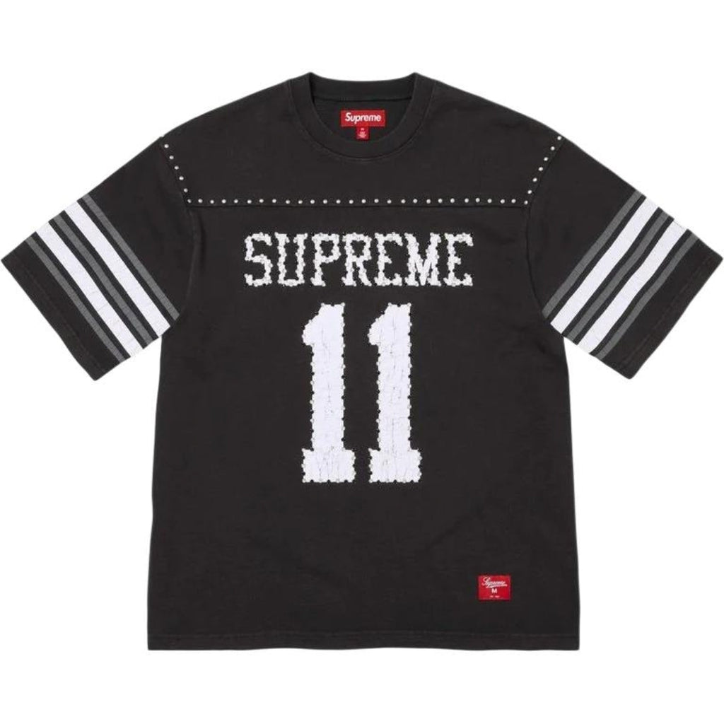 Rivet rhinestone decal letter short sleeved football jacket for both men and women