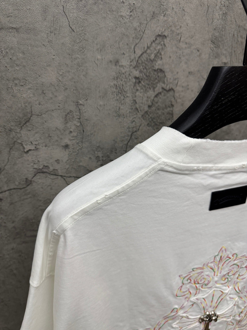 Embroidered couple short sleeved fabric with colored thread