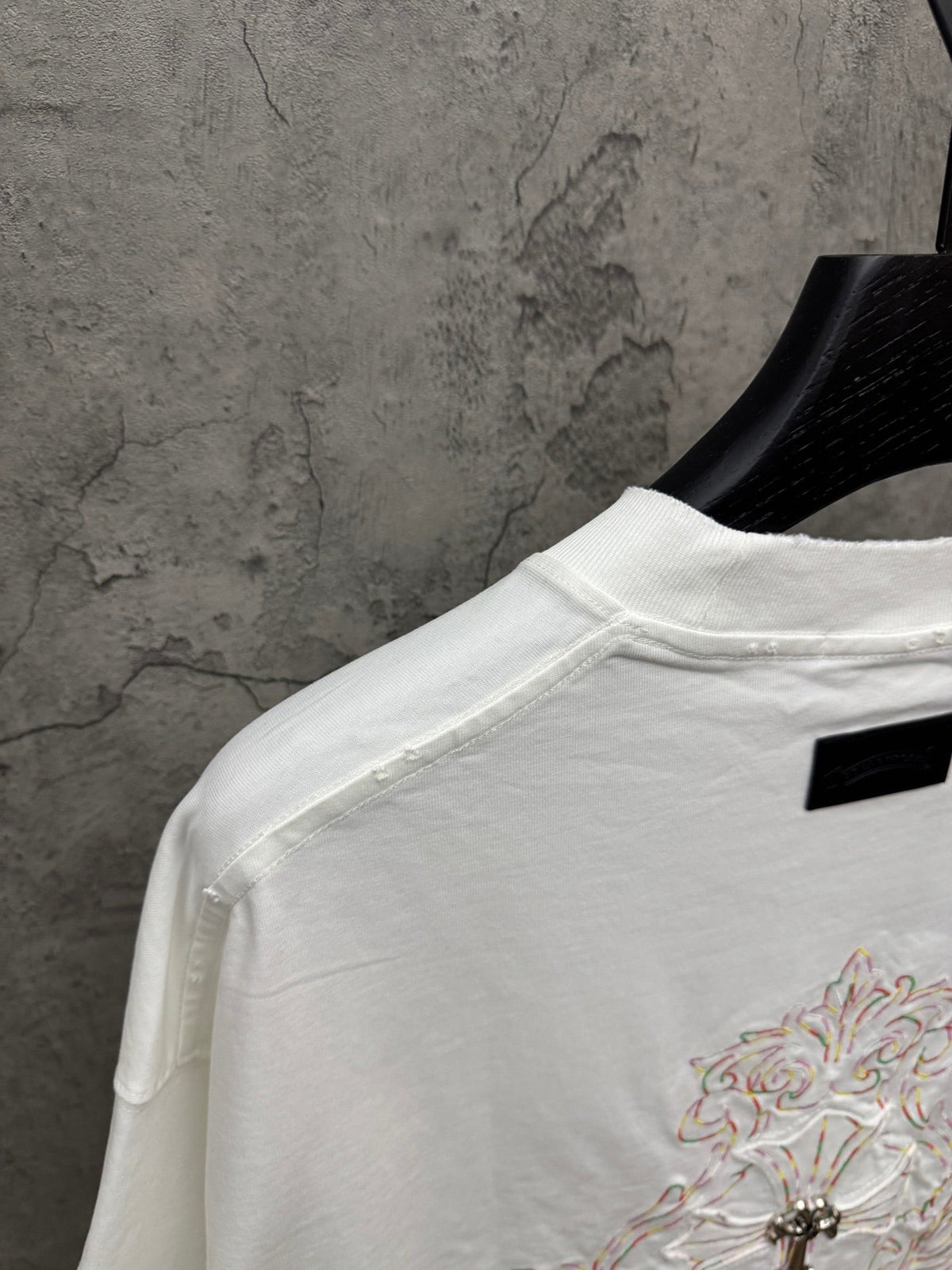 Embroidered couple short sleeved fabric with colored thread