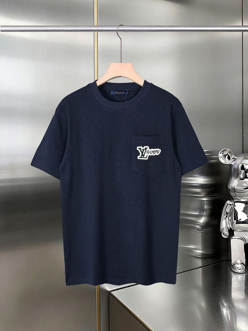 Embroidered Pocket Grid Pattern T-Shirt