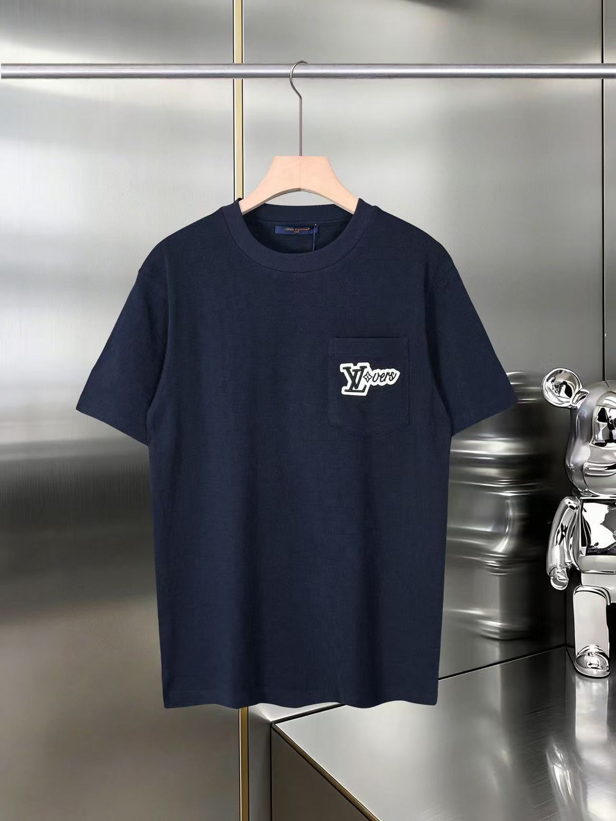 Embroidered Pocket Grid Pattern T-Shirt