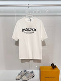 Simple color blocked offset letter round neck T-shirt