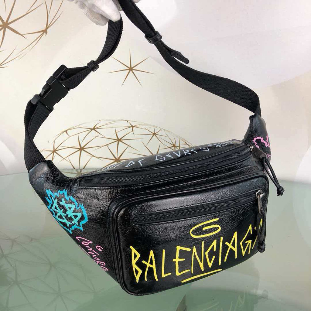 Fragrant leather graffiti waist and chest bag