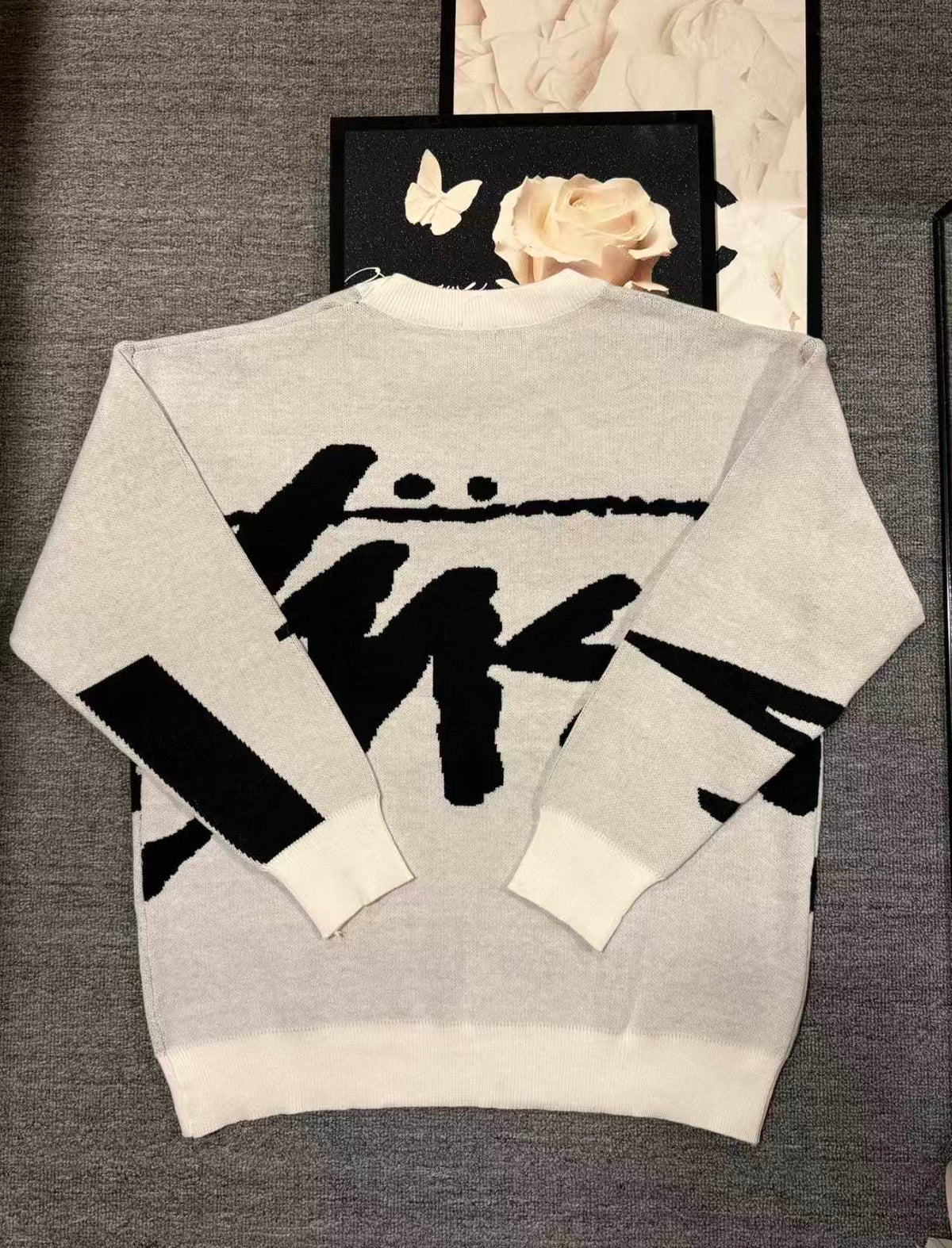 Alphabet Jacquard Knitted Round Neck Sweater