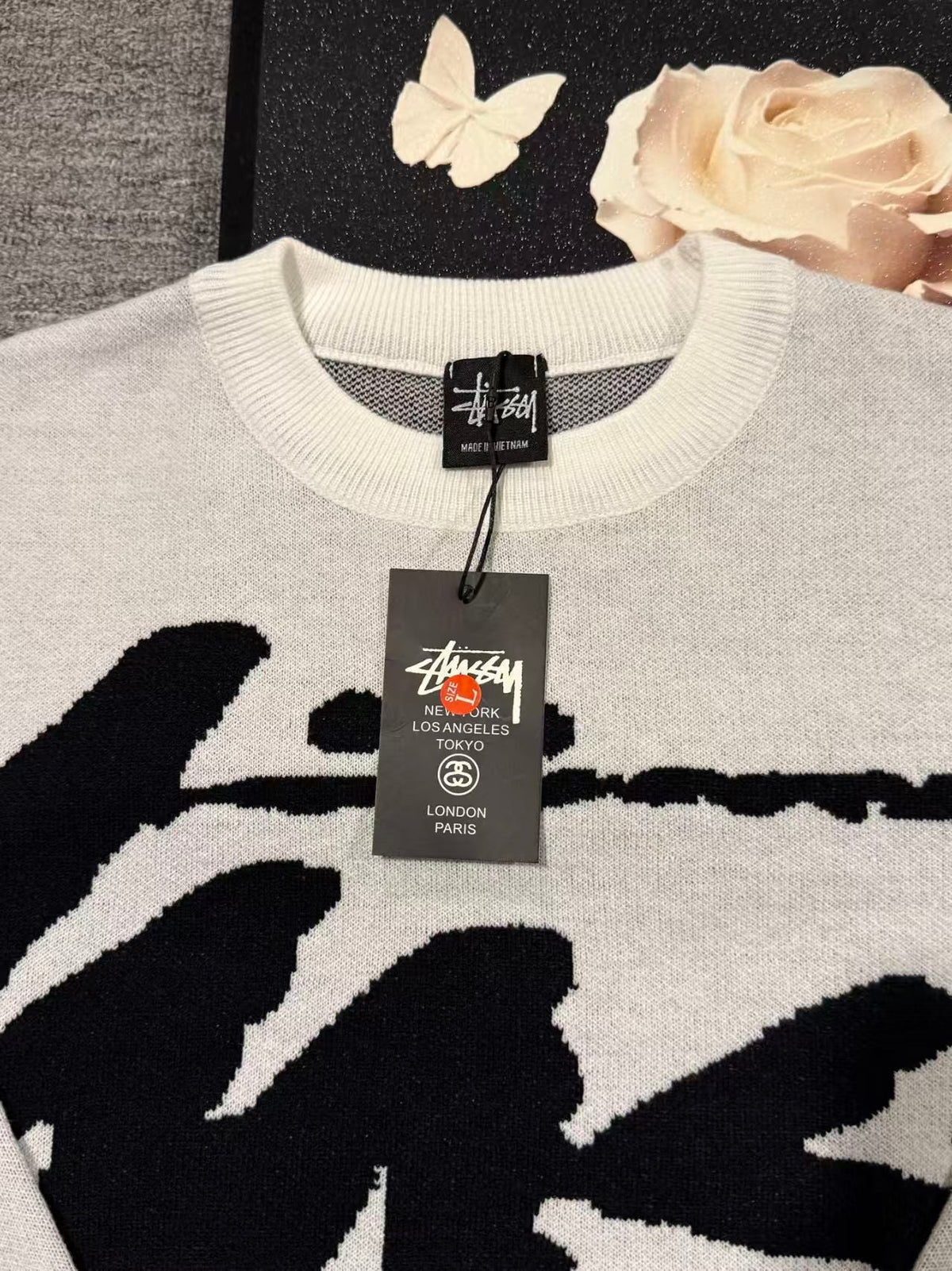 Alphabet Jacquard Knitted Round Neck Sweater