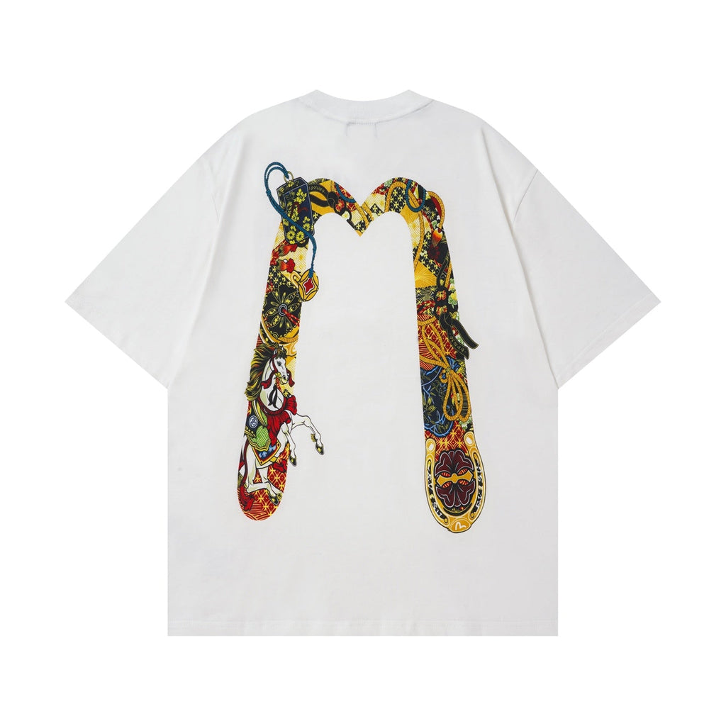 New Seagull Big M Horse Year Printed Casual Loose Round Neck Short Sleeve T-shirt