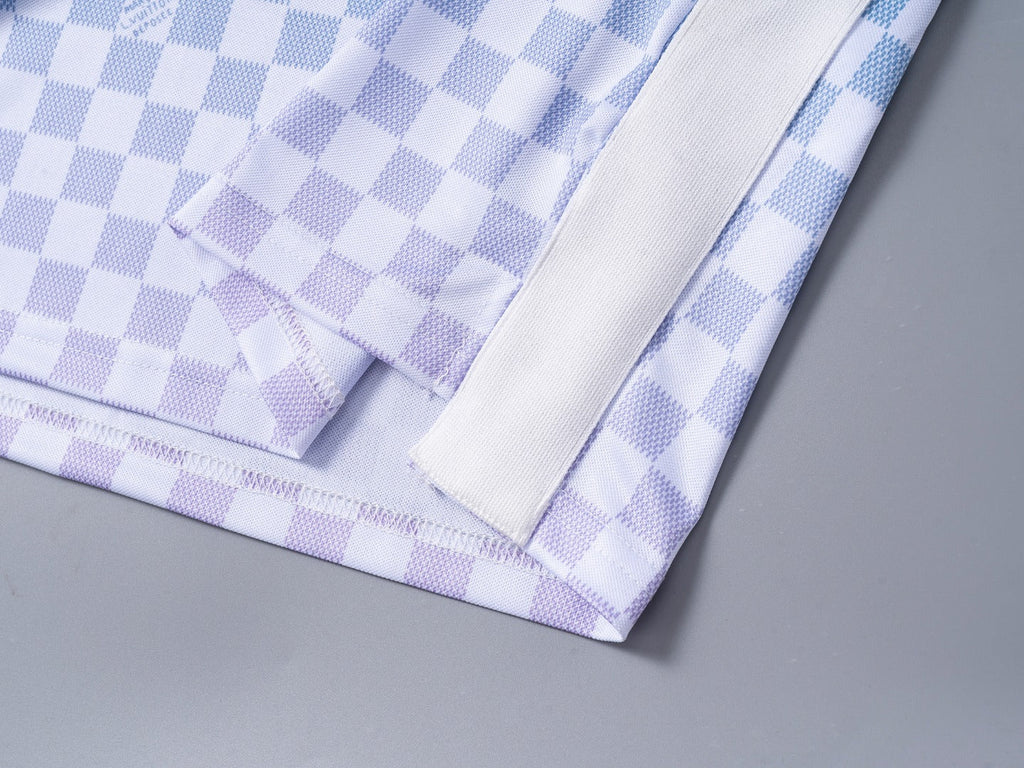 Gradient checkerboard printed lapel T-shirt