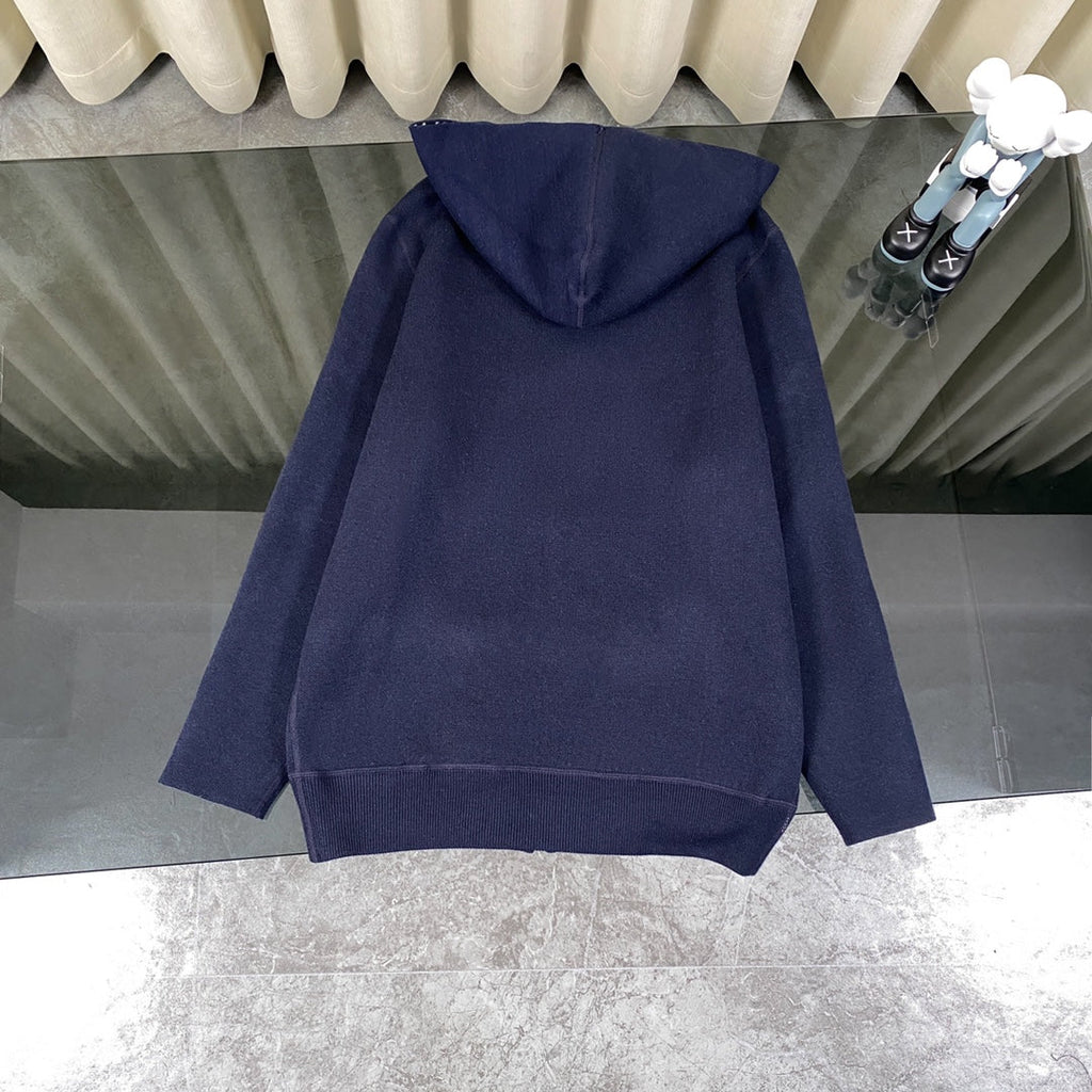 Full printed jacquard double-sided hooded zipper jacket sweater