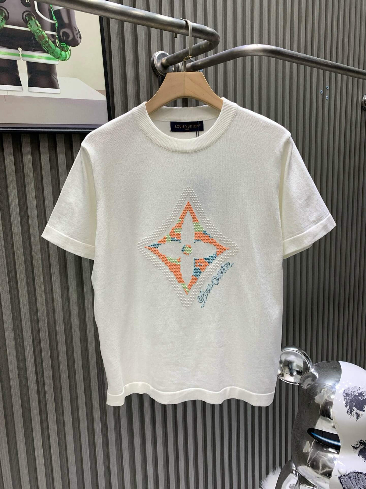Colorful Diamond Floral Knit T Shirt