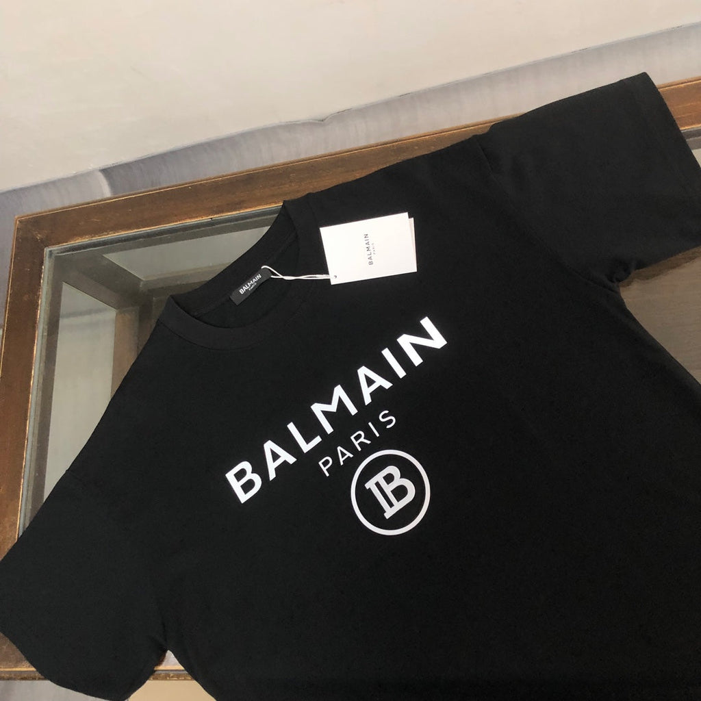 Adhesive printed letter round neck short sleeved T-shirt