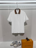 Minimally spliced contrasting plaid collar with letter polo shirt