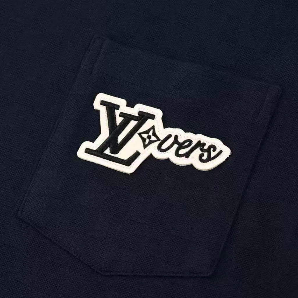 Embroidered Pocket Grid Pattern T-Shirt