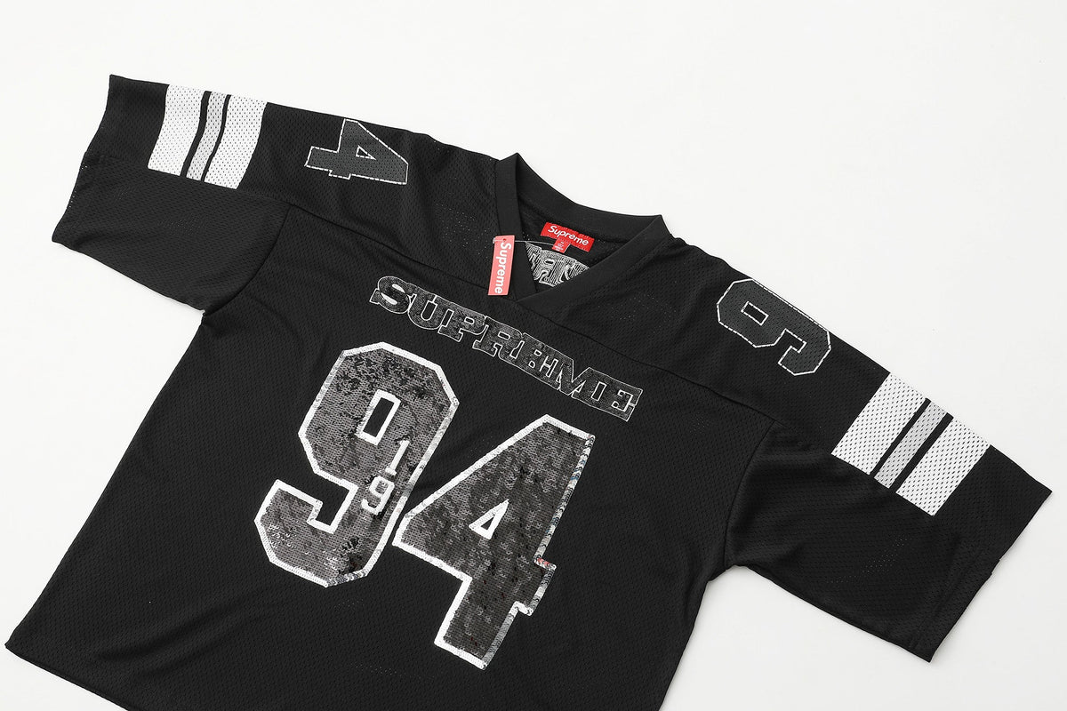 Sequin decal short sleeved casual football jersey for both men and women