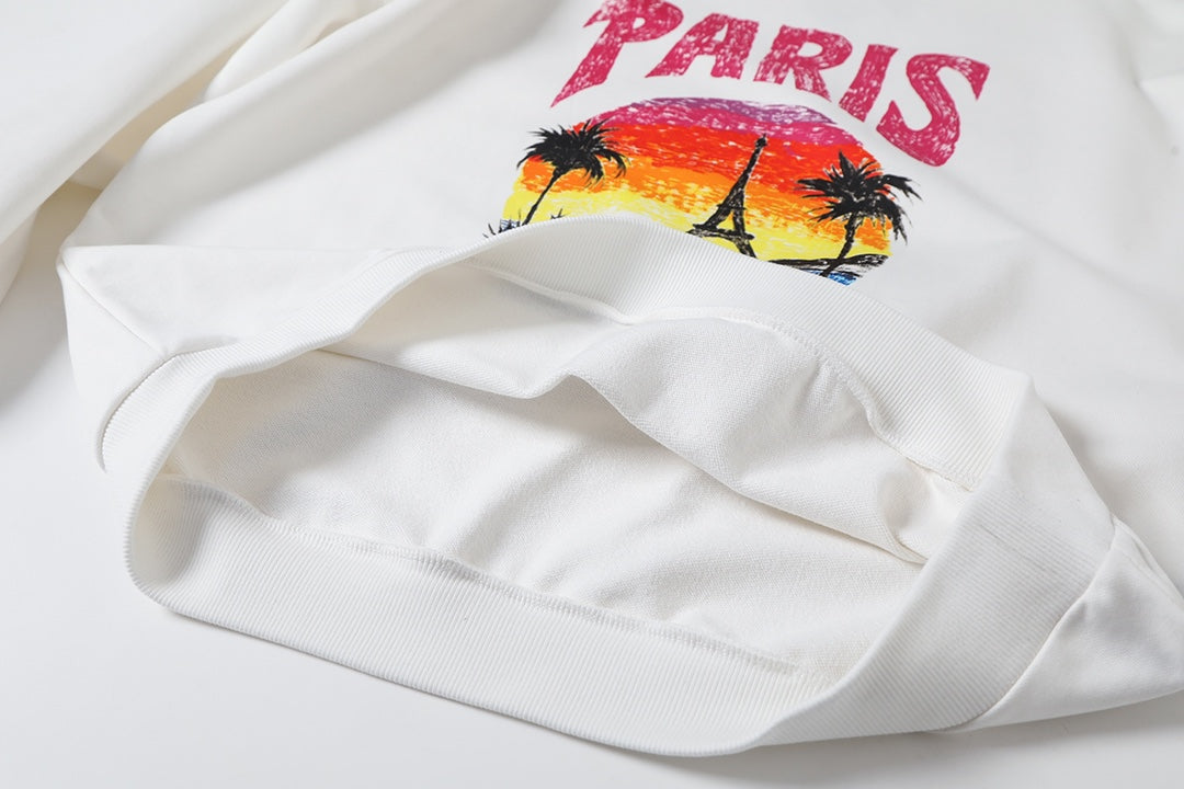Beach painting night view round neck hoodie