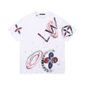 Hand drawn graffiti, splashed ink letters, logo, short sleeved shirt