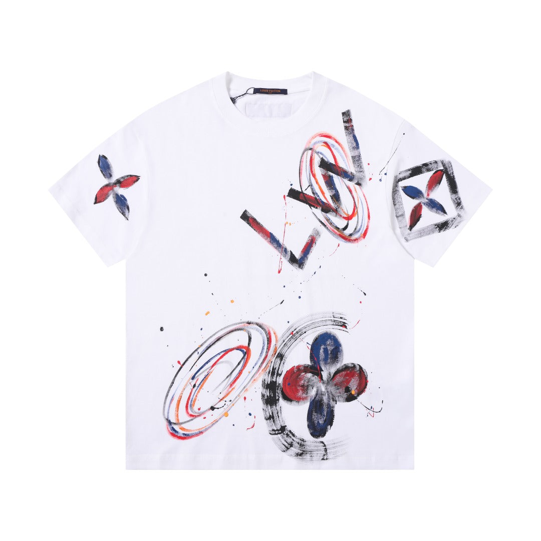 Hand drawn graffiti, splashed ink letters, logo, short sleeved shirt