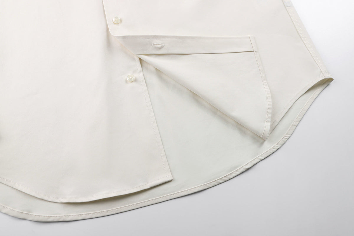 Flip collar embroidered patch pocket cotton long sleeved shirt