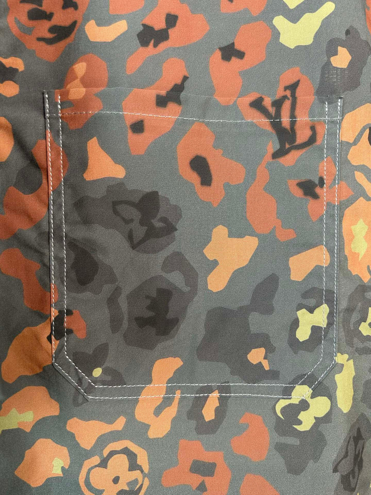 Leopard print camouflage LOGO lapel single breasted short sleeved shirt