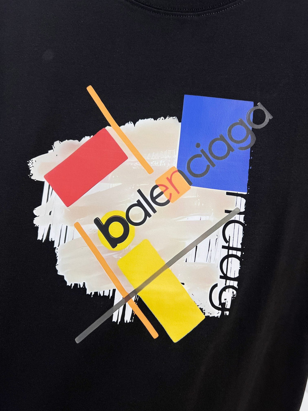 Color blocked graffiti letter round neck T-shirt