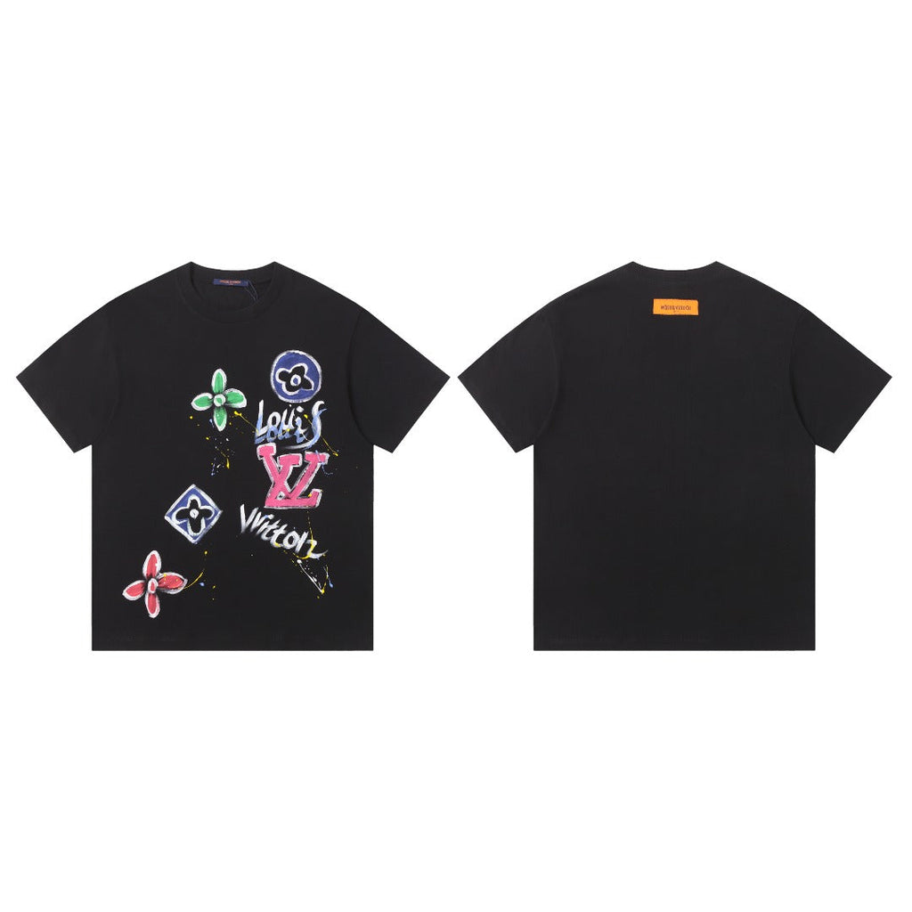 Hand drawn graffiti, splashed ink letters, logo, short sleeved T-shirt