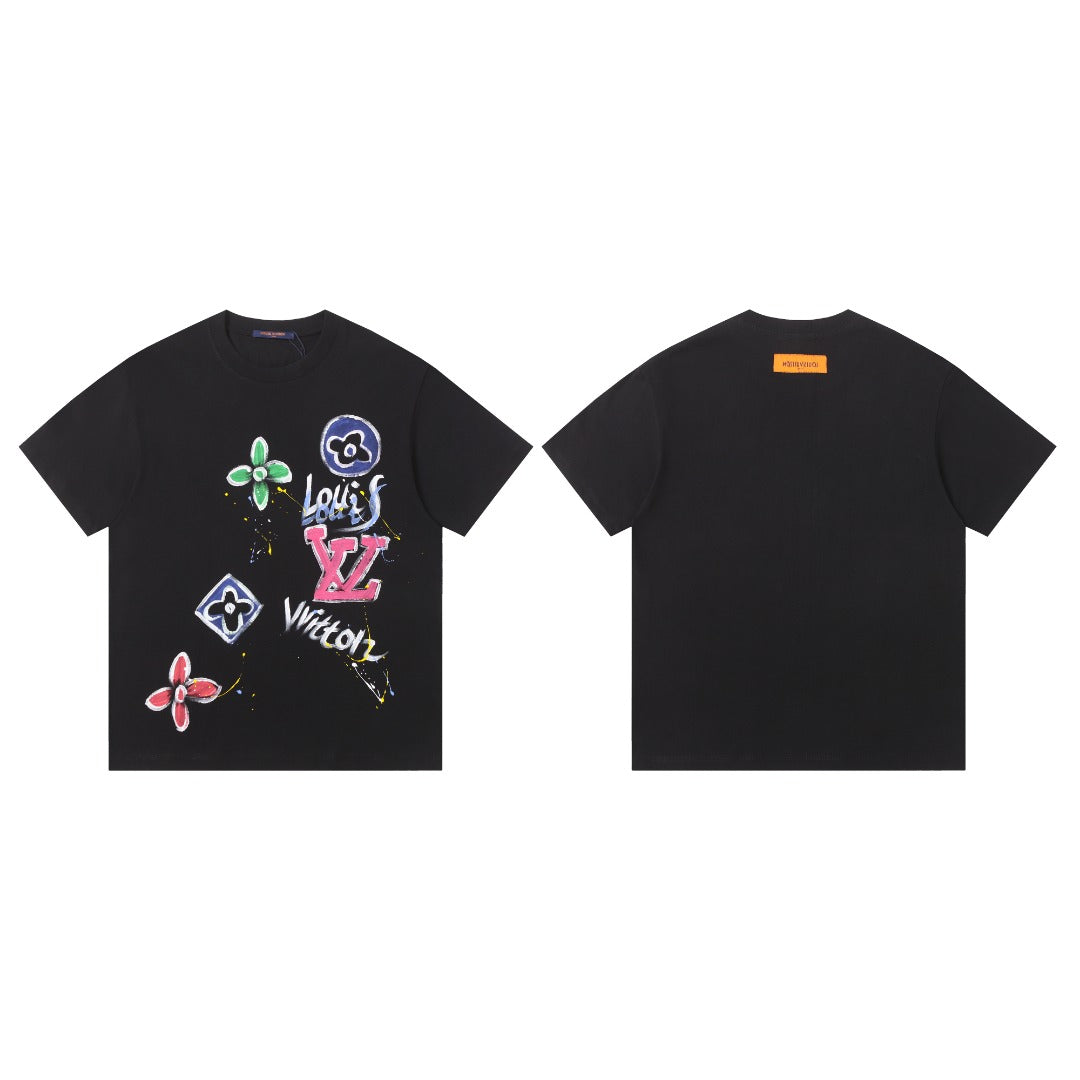 Hand drawn graffiti, splashed ink letters, logo, short sleeved T-shirt