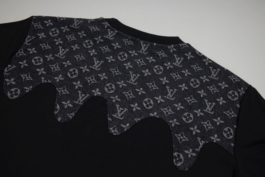 Heavy craftsmanship single item splicing denim wave patch embroidery spring and summer new style short sleeved T-shirt