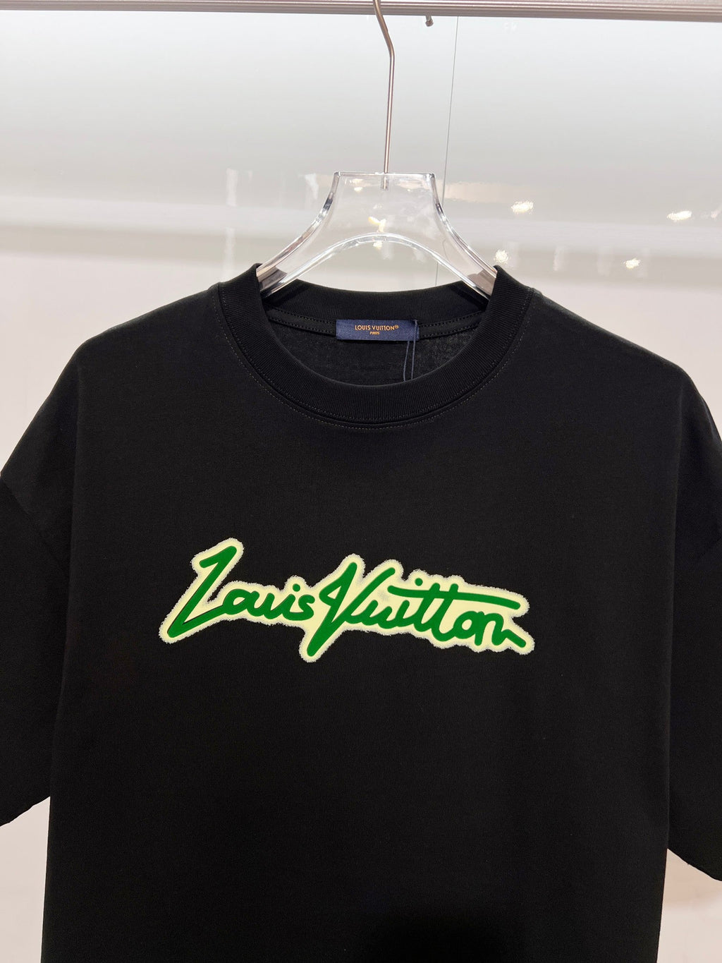 Green offset letter slogan round neck T-shirt