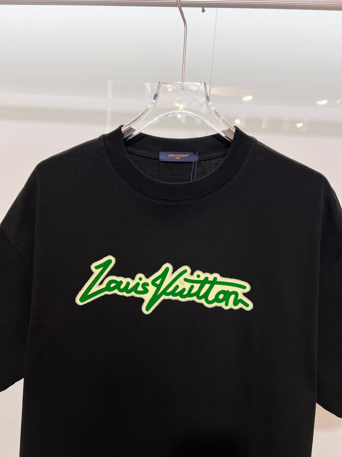 Green offset letter slogan round neck T-shirt