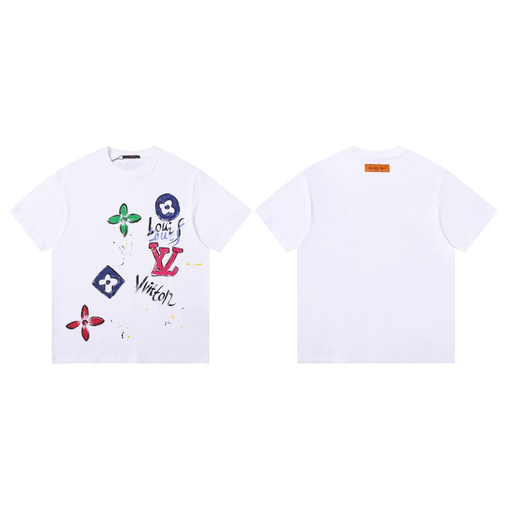 Hand drawn graffiti, splashed ink letters, logo, short sleeved T-shirt