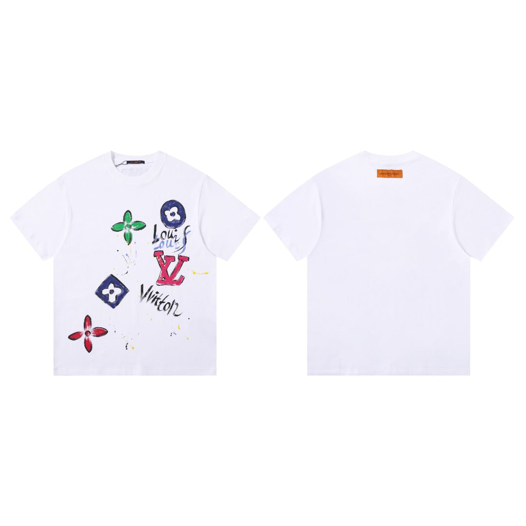 Hand drawn graffiti, splashed ink letters, logo, short sleeved T-shirt