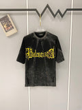 New American style acid washed vintage laser burned flower sticker embroidered couple casual short sleeved T-shirt