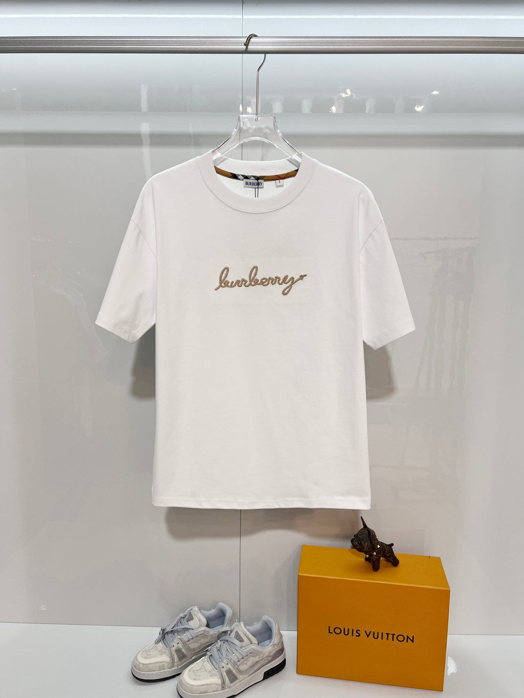 Front hemp rope embroidered letter logo short sleeved shirt