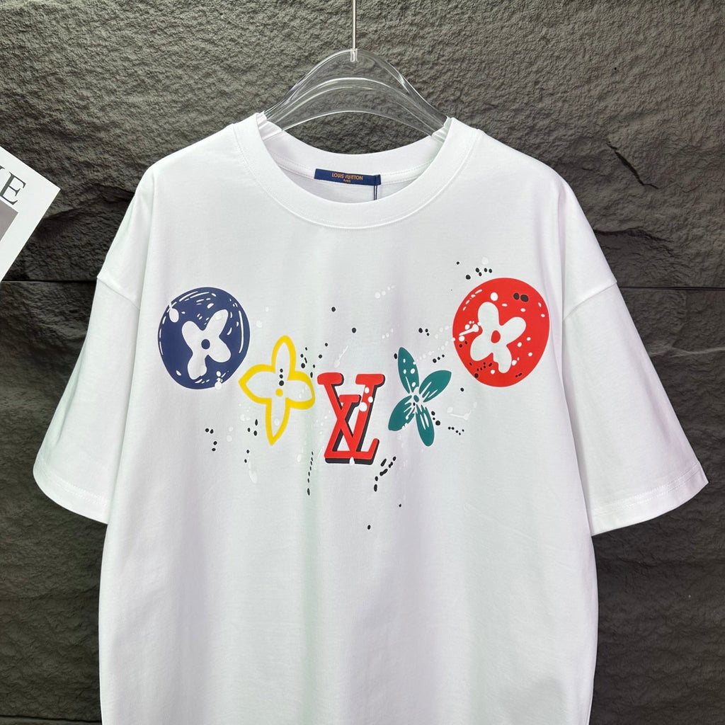 New splashed ink color logo couple's short sleeved T-shirt