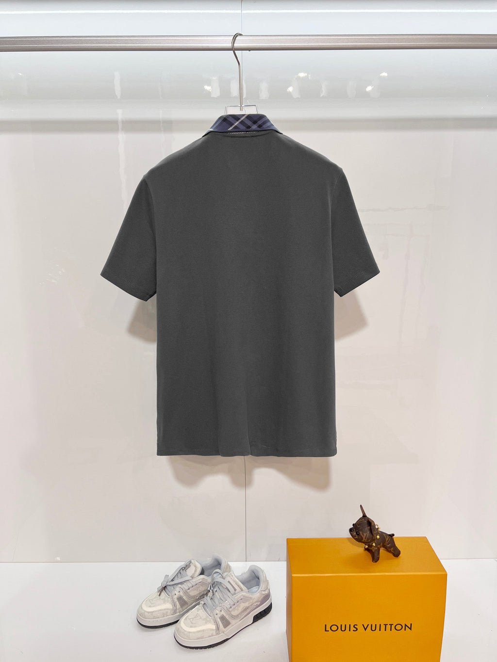 Color blocked flat collar classic plaid collar letter polo shirt