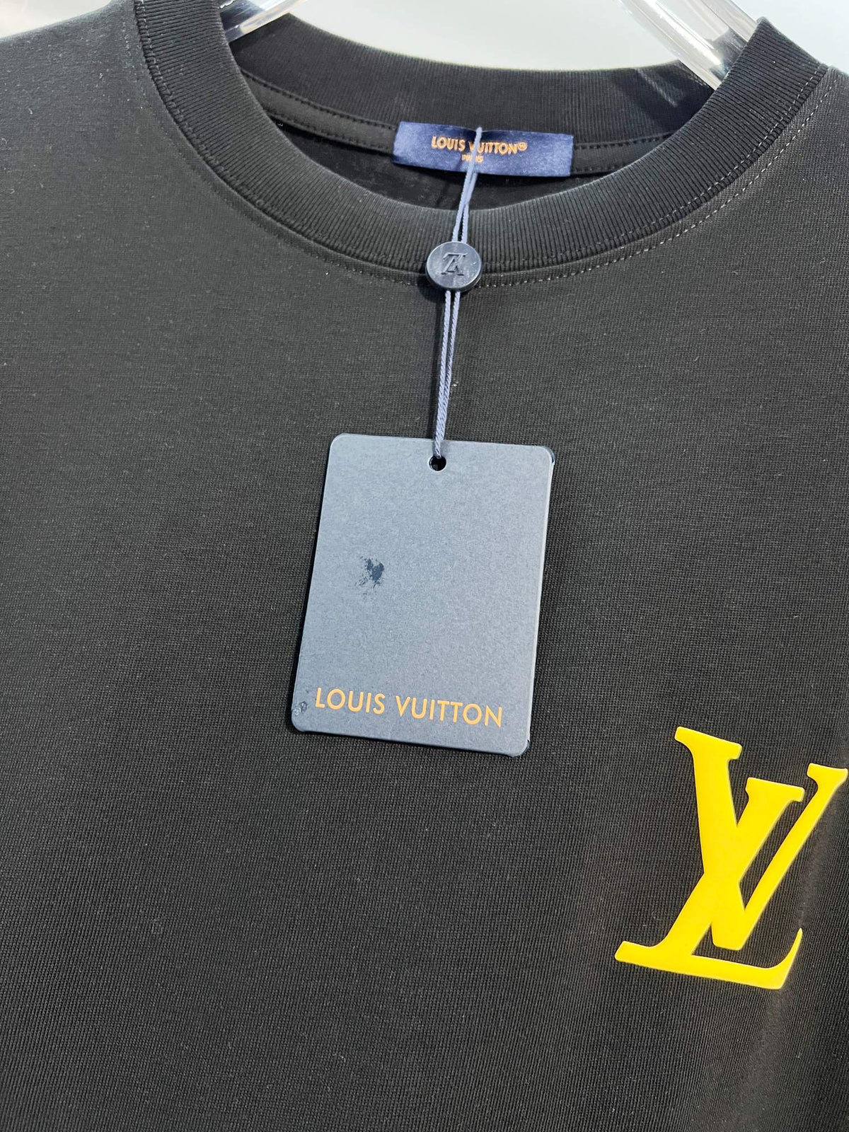 Three dimensional golden small LOGO color blocked offset printing pattern letter round neck T-shirt