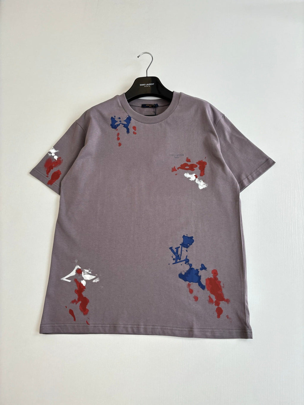 Hand drawn ink splatter printed round neck short sleeved T-shirt