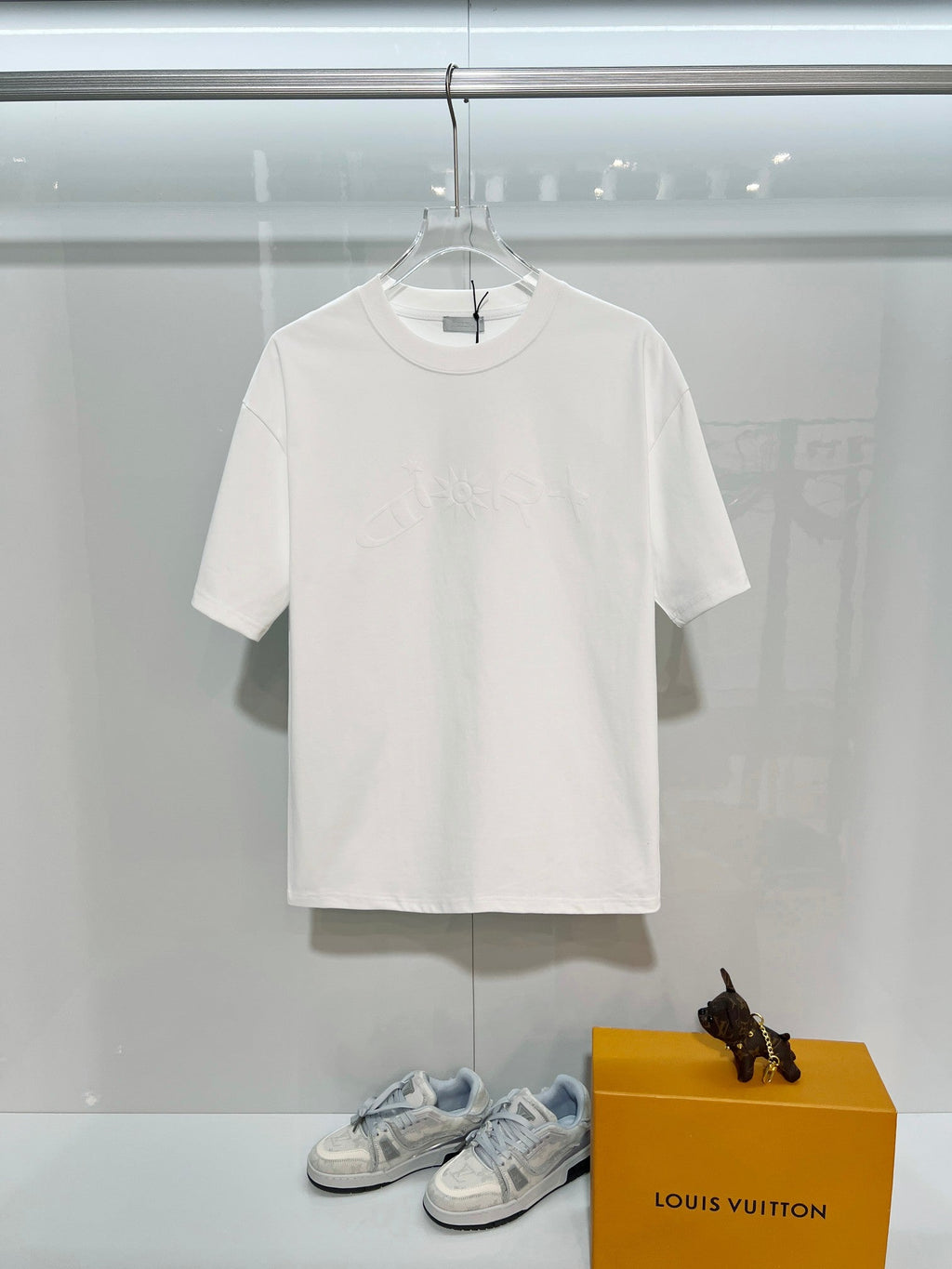 Digital flocking foam sunflower letter short sleeved shirt
