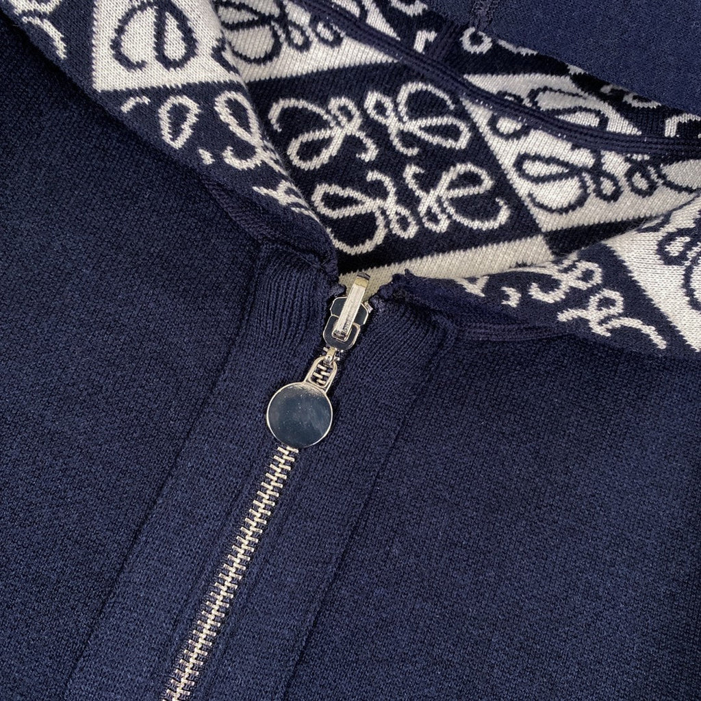 Full printed jacquard double-sided hooded zipper jacket sweater