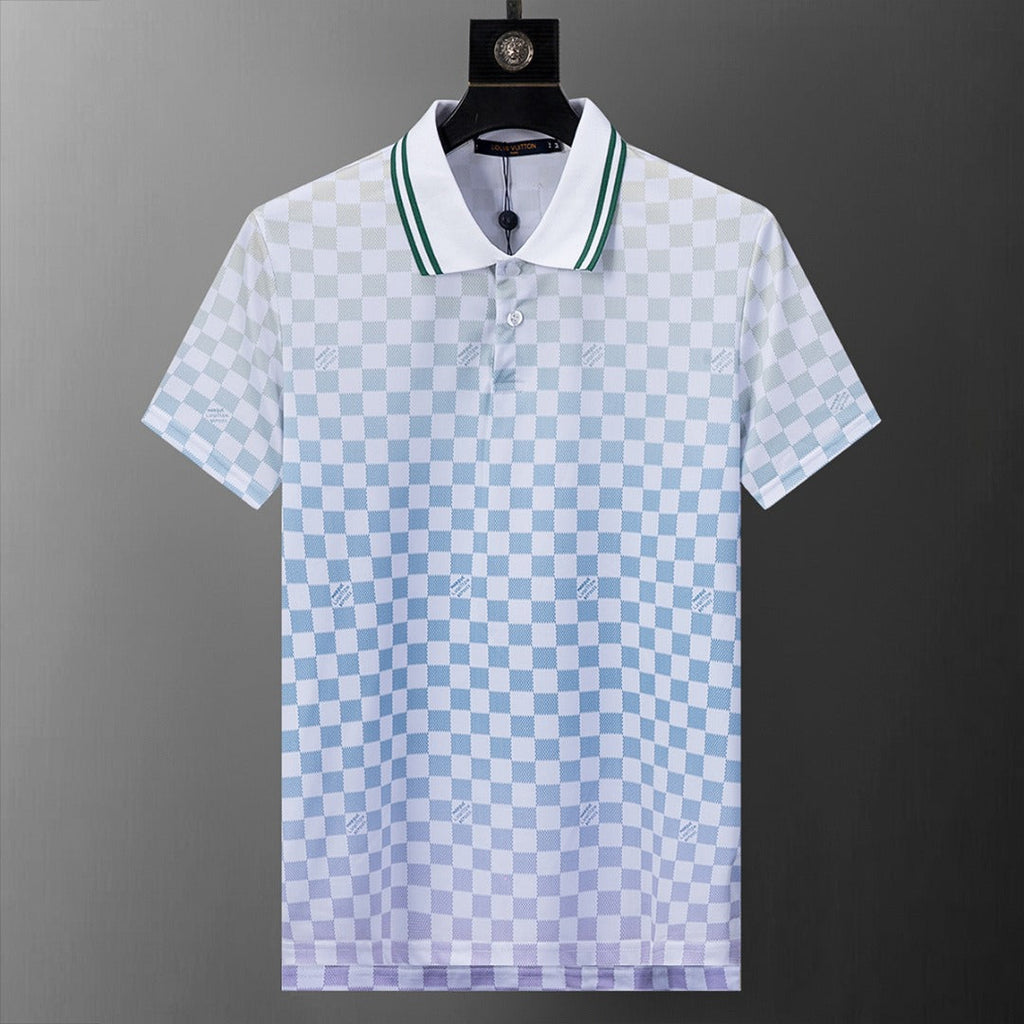 Gradient checkerboard printed lapel T-shirt