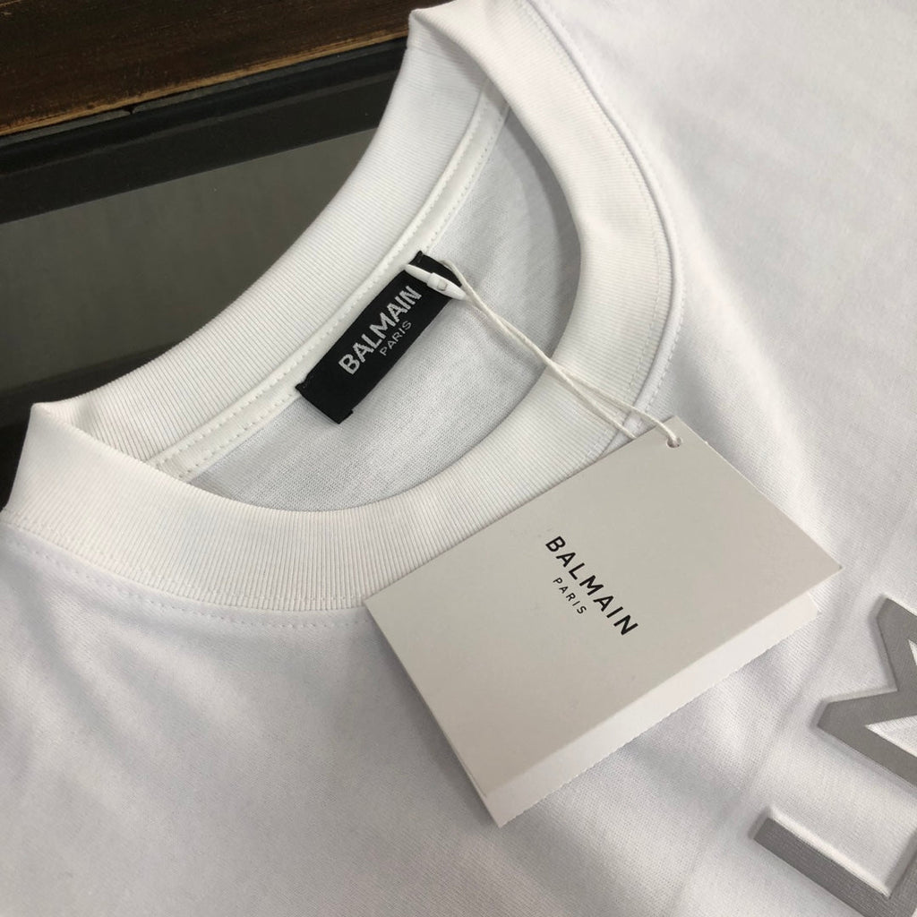 Adhesive printed letter round neck short sleeved T-shirt
