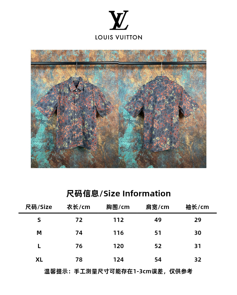 Leopard print camouflage LOGO lapel single breasted short sleeved shirt