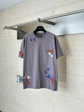 Hand drawn ink splatter printed round neck short sleeved T-shirt