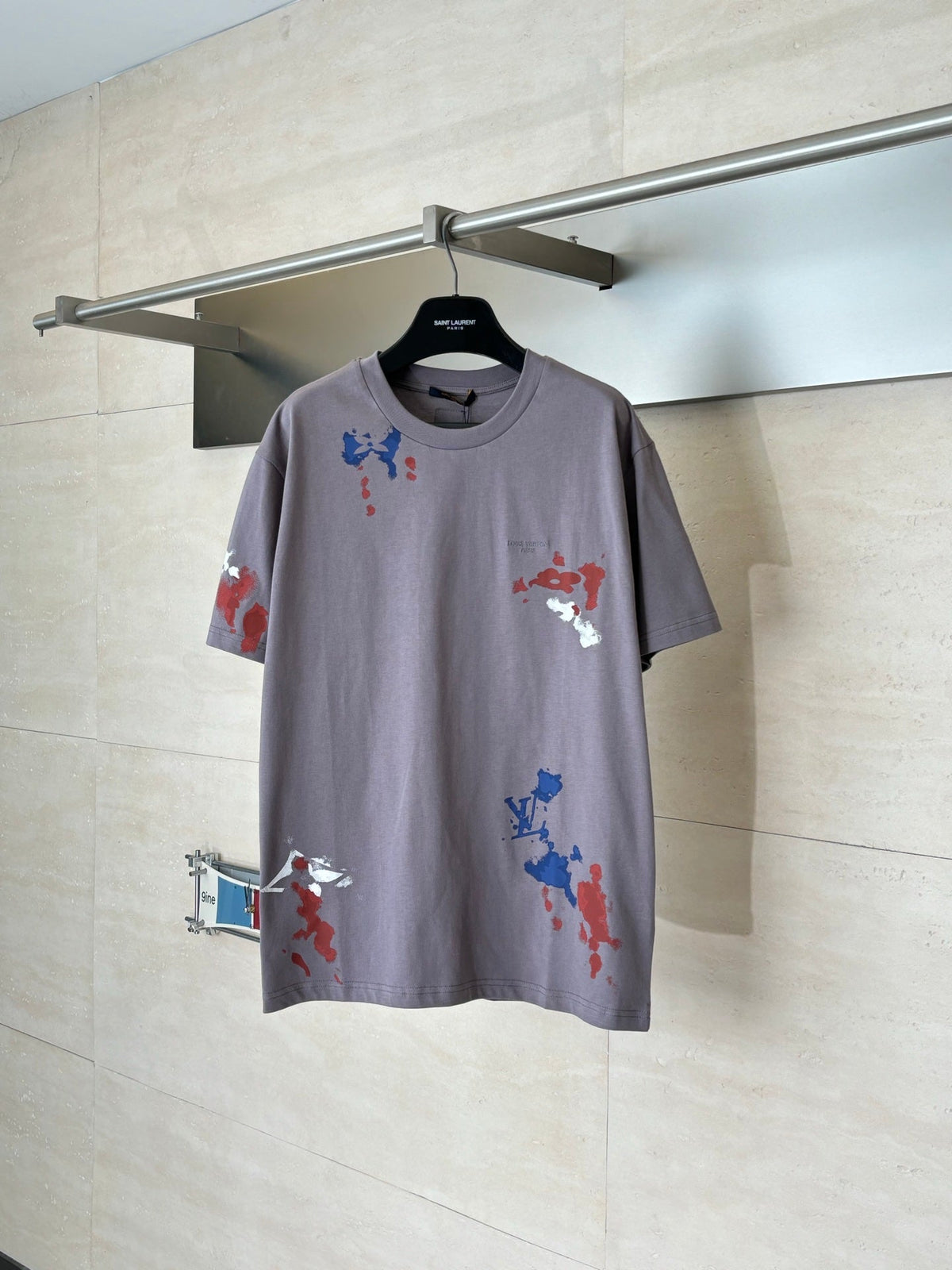 Hand drawn ink splatter printed round neck short sleeved T-shirt