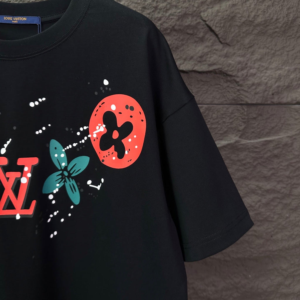 New splashed ink color logo couple's short sleeved T-shirt
