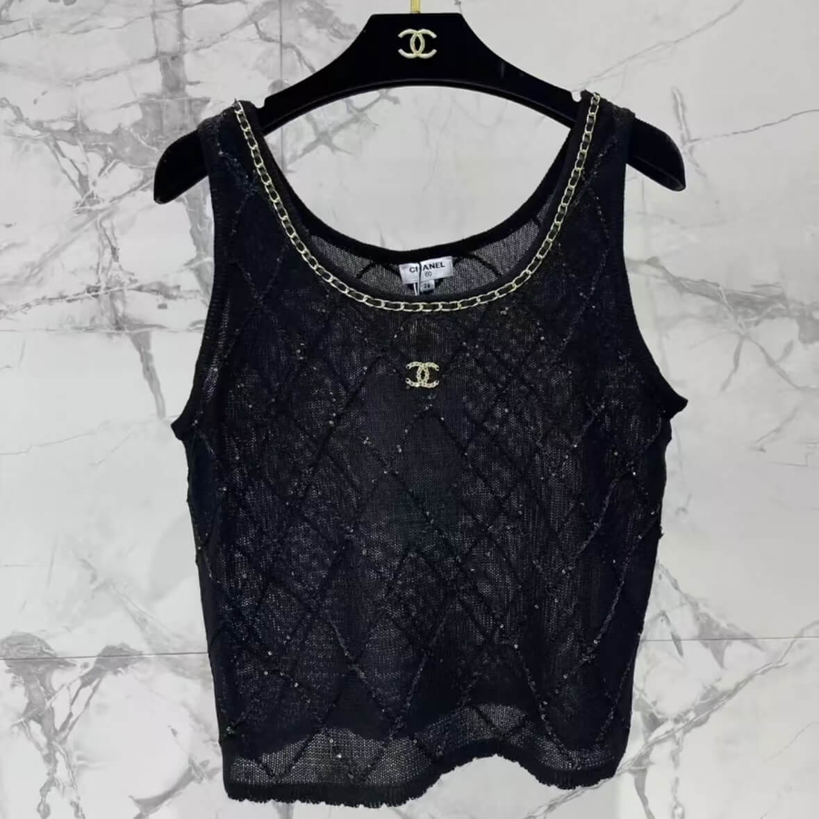 Classic Chain-Embellished Sheer Back Vest